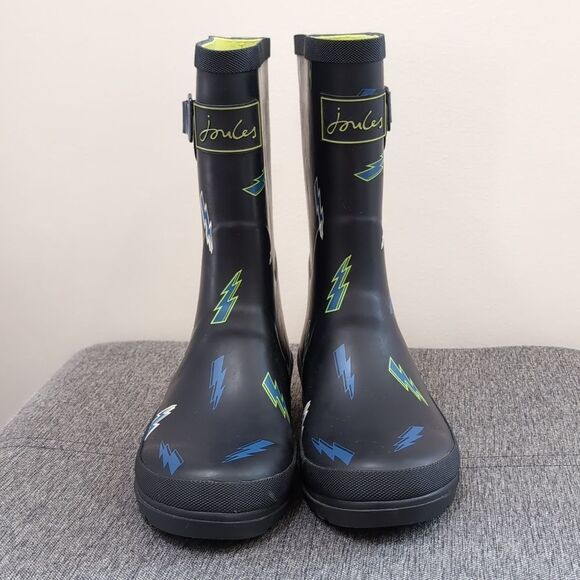 Joules Black and Blue Lightening Rain & Snow Boots Sz 4 - Picture 3 of 9